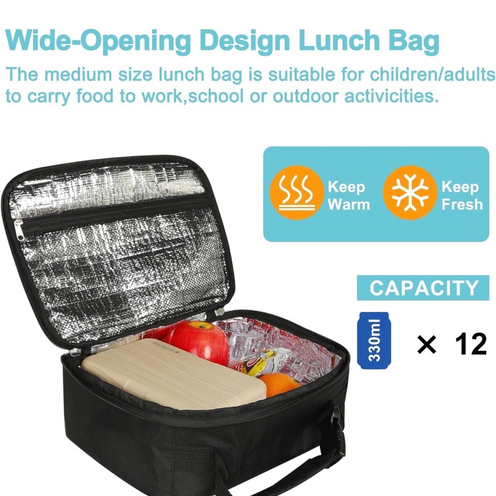 L Lunch Box Kids Insulated Lunch Bag for Boys with Water Bottle Holder-Black - Picture 5 of 5